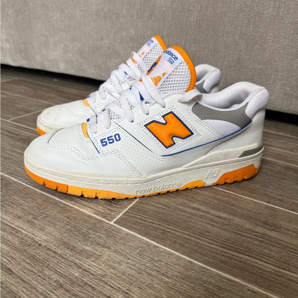 New Balance 550 Low-Top Sneakers in White & Orange